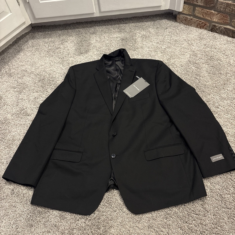 NEW Van Heusen SUIT SEPARATES Solid Black 2 Button Blazer Jacket 48R Comfort